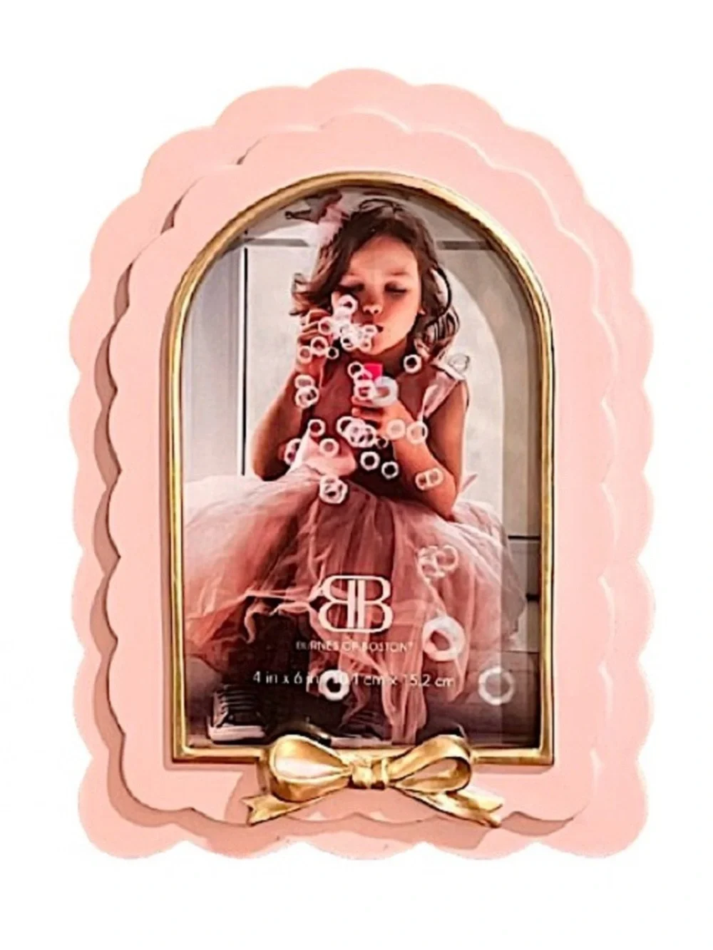 🆕- Burnes of Boston Blush and Gold Bow Scalloped Arch Frame 4x6